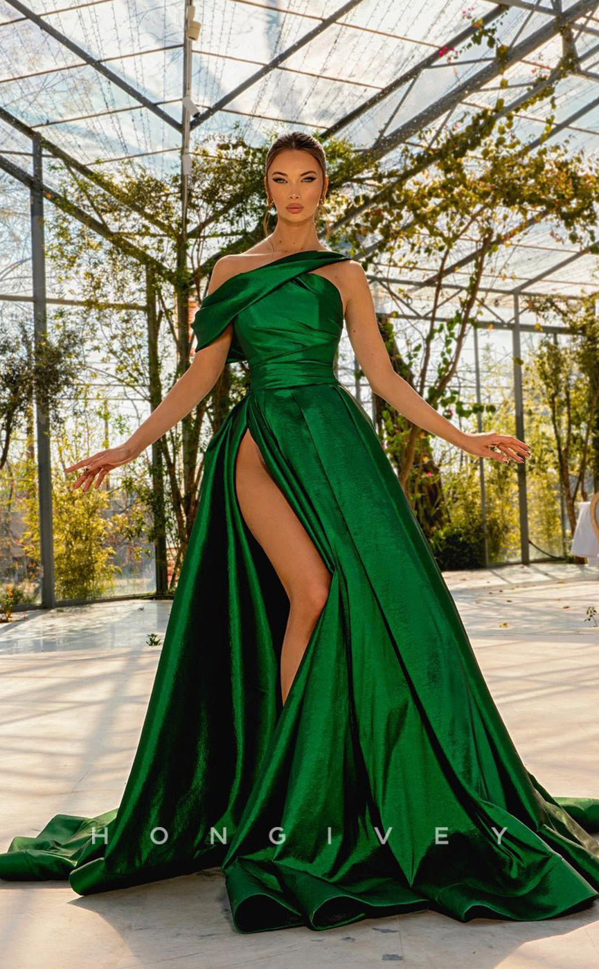 L0927 - Couture Trumpet With High Slit And Train Evening Party Prom Long Dress - Fashionpara