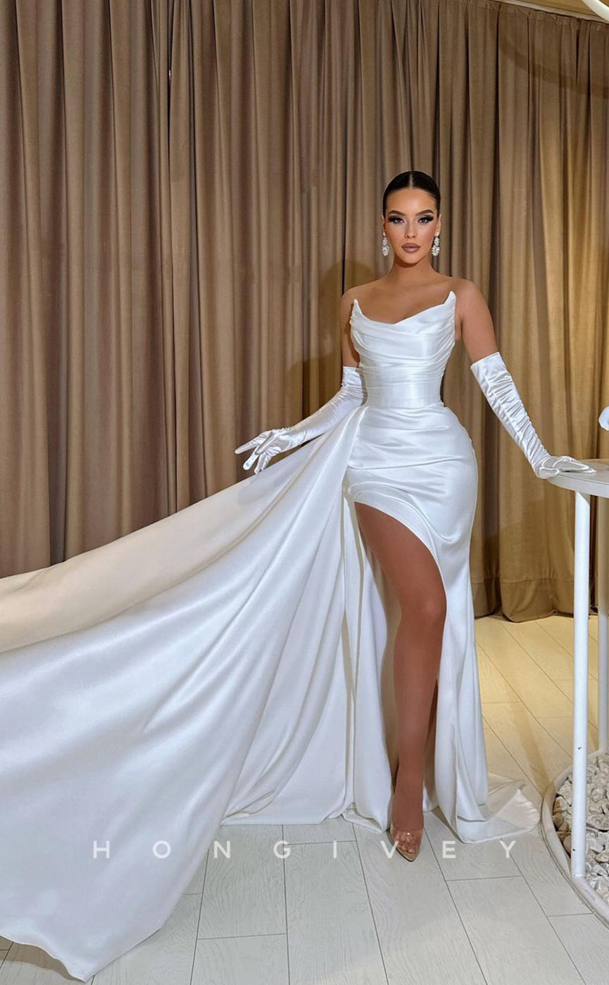 L0956 - Ormate High Slit With Train  Evening Party Prom Dress