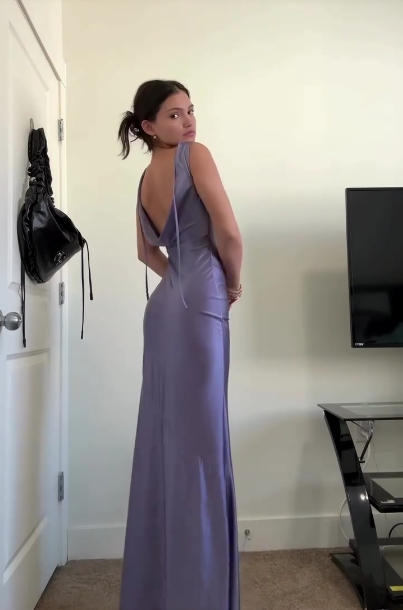 Classy Sleeveless Purple Satin Mermaid Long Wedding Guest Dress Party Dress D1422
