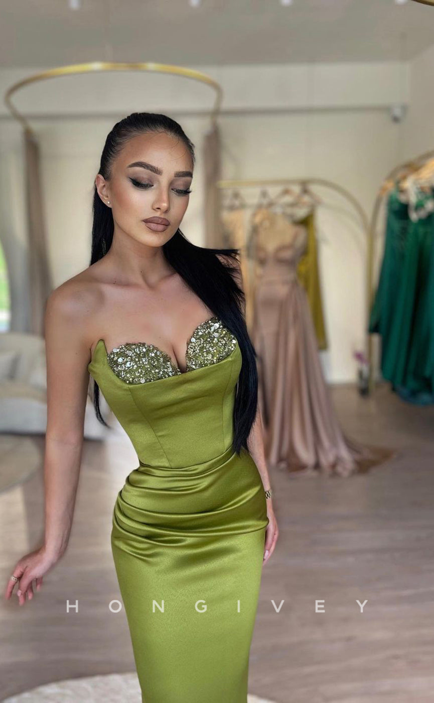 L1028 - Sequined Embellished Strapless With Train Formal Party Prom Evening Dress - Fashionpara