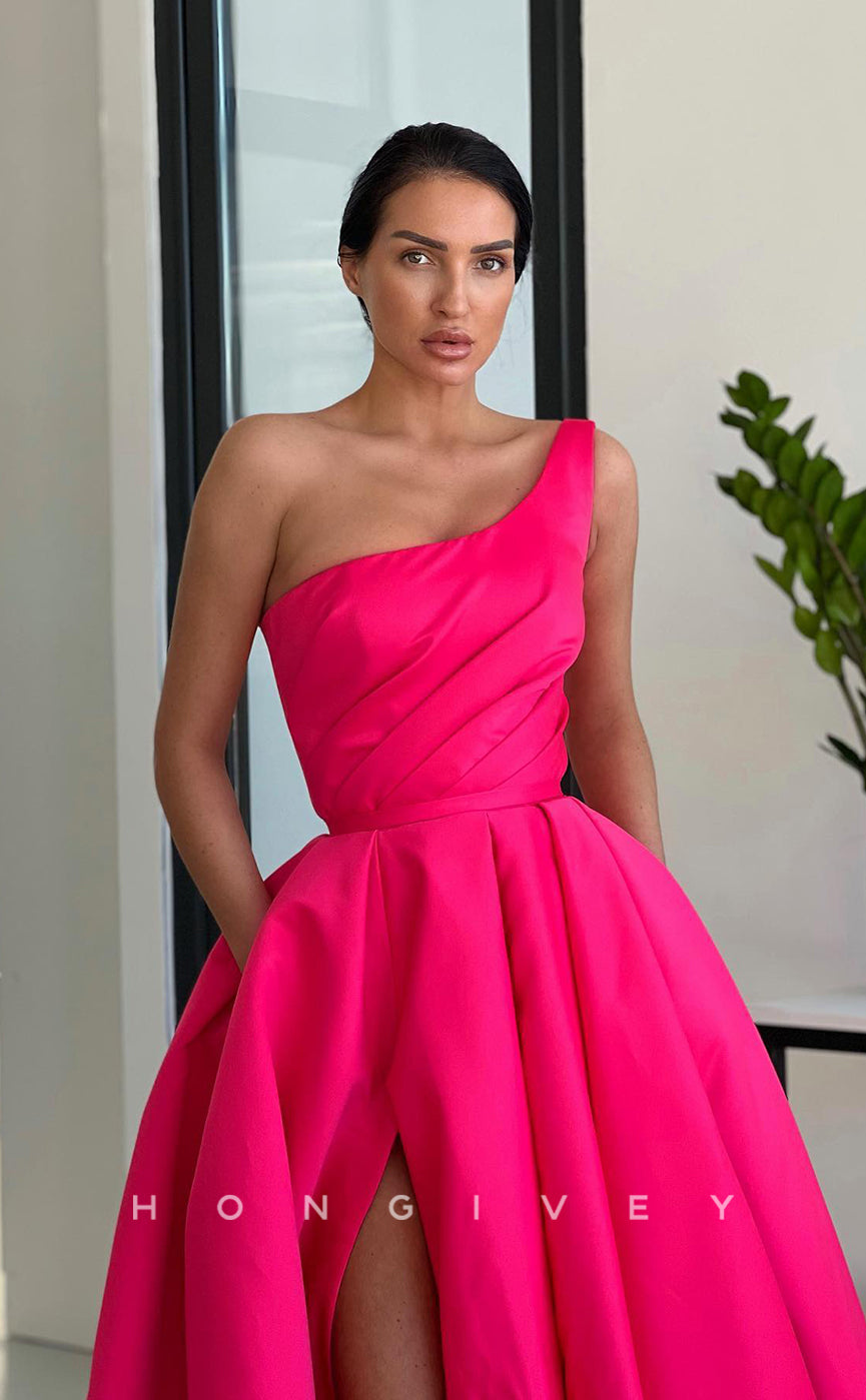L1054 - Simple One Shoulder With Train And Slit Formal Evening Party Prom Dress - Fashionpara