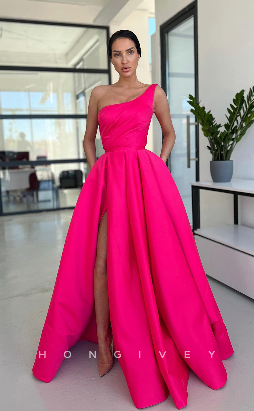 L1054 - Simple One Shoulder With Train And Slit Formal Evening Party Prom Dress - Fashionpara