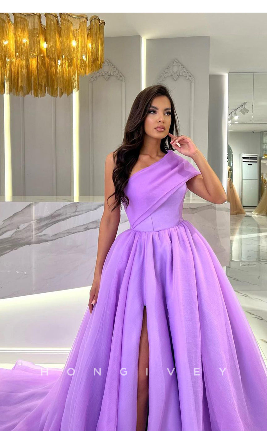 L1104 - Ornate Asymmetrical With Train Princess Formal Party Prom Evening Dress - Fashionpara