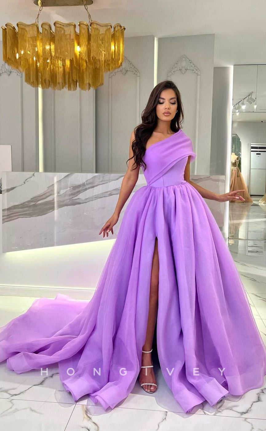 L1104 - Ornate Asymmetrical With Train Princess Formal Party Prom Evening Dress - Fashionpara