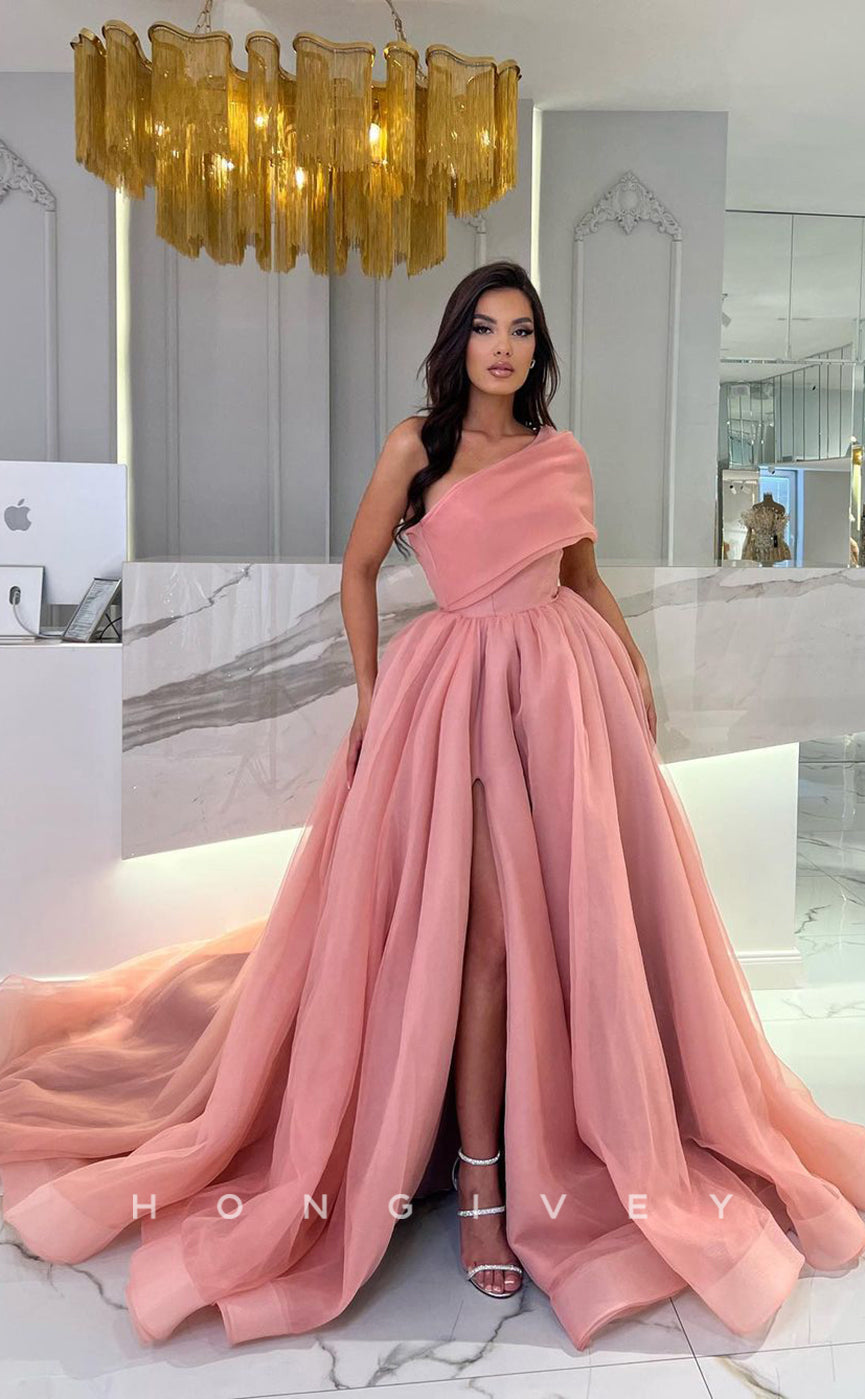 L1104 - Ornate Asymmetrical With Train Princess Formal Party Prom Evening Dress - Fashionpara