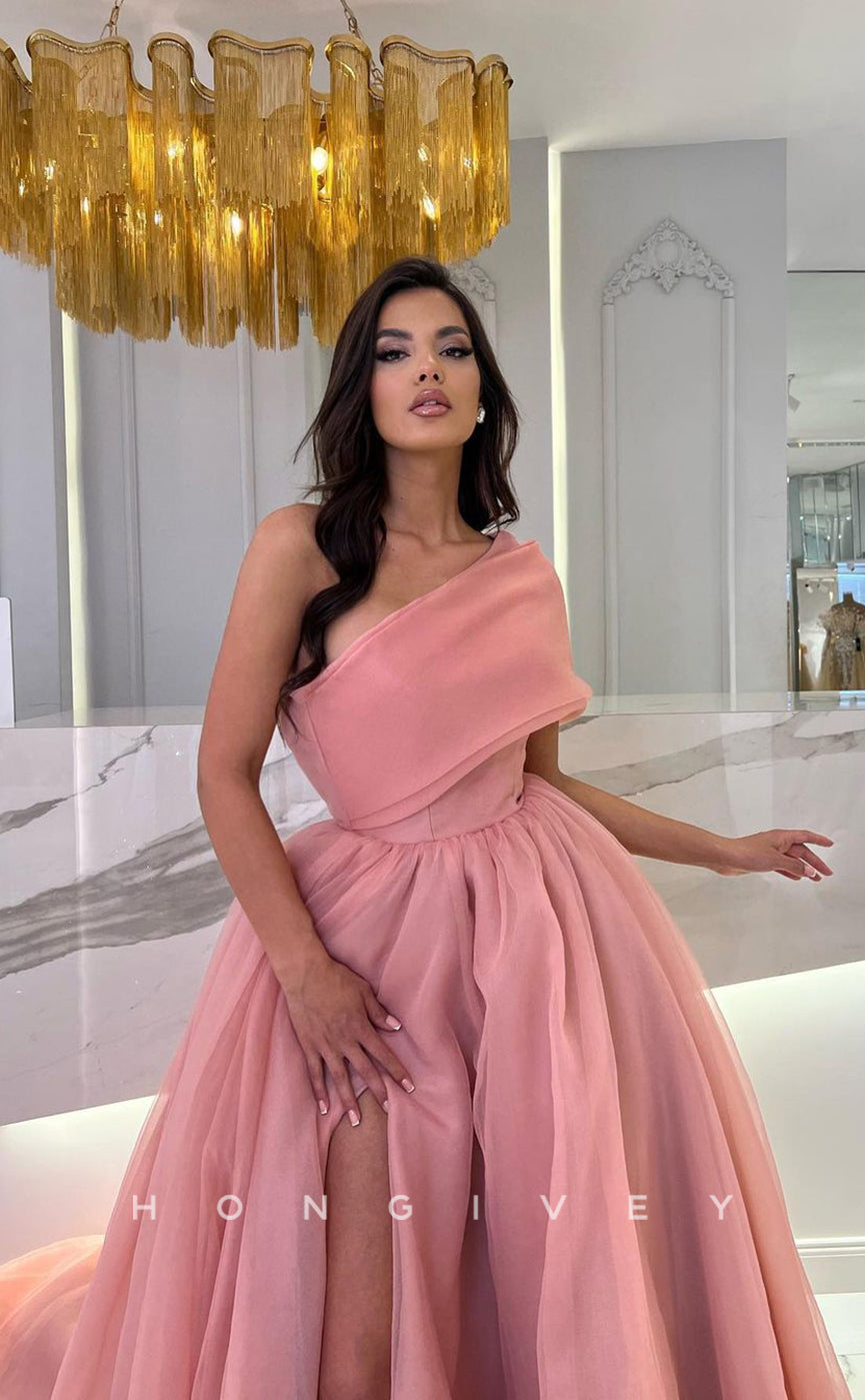 L1104 - Ornate Asymmetrical With Train Princess Formal Party Prom Evening Dress - Fashionpara