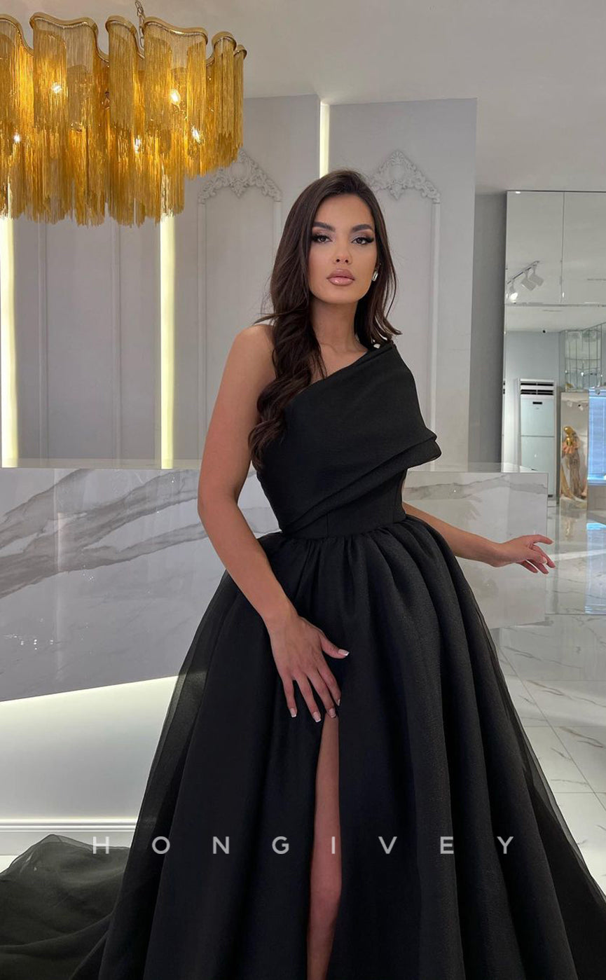 L1104 - Ornate Asymmetrical With Train Princess Formal Party Prom Evening Dress - Fashionpara