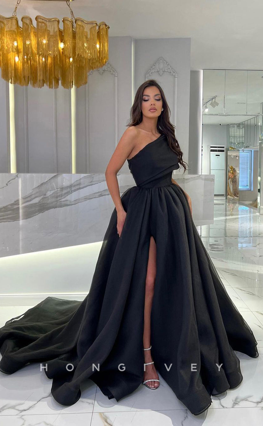 L1104 - Ornate Asymmetrical With Train Princess Formal Party Prom Evening Dress - Fashionpara