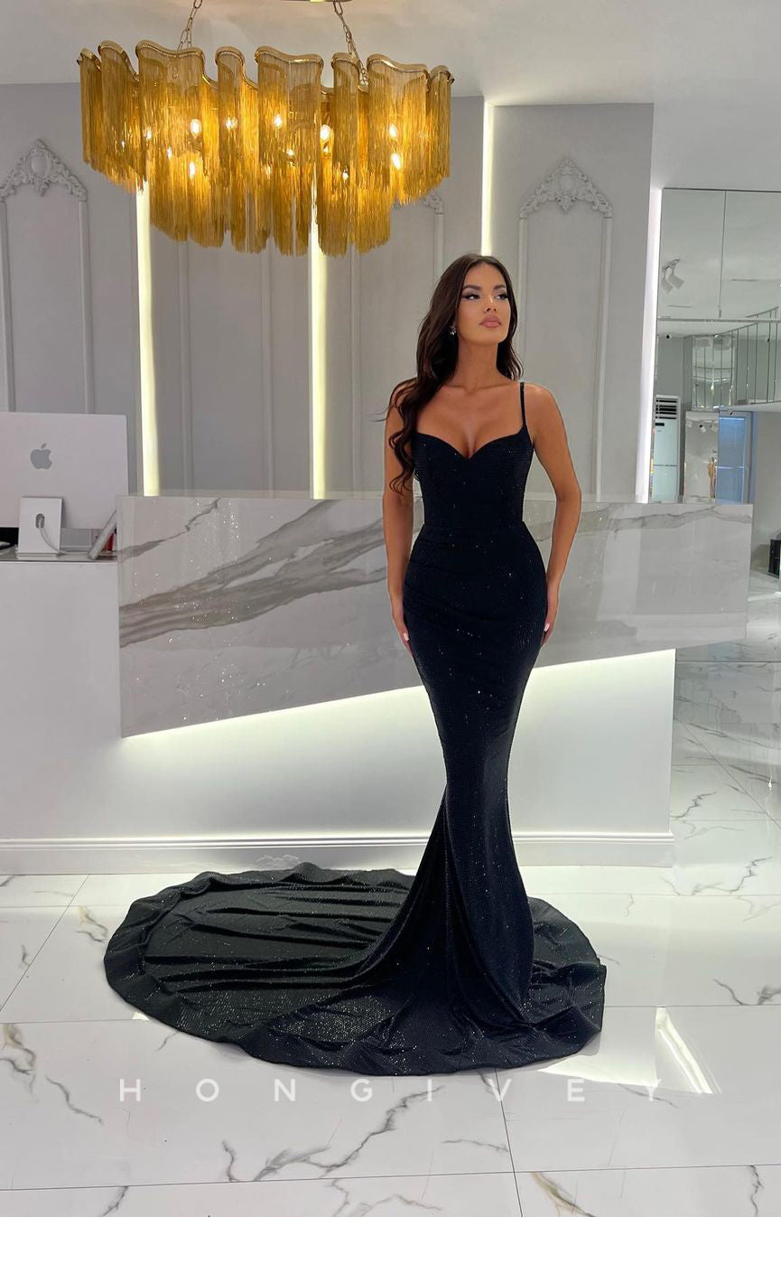 L1109 - Simple Sparkly Mermaid With Train Evening Party Prom Formal Dress - Fashionpara