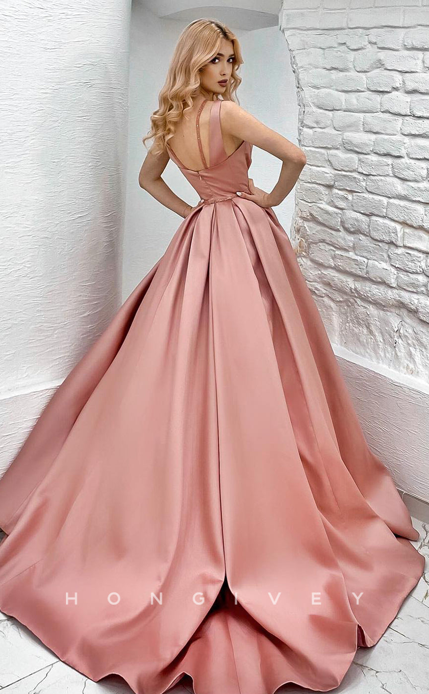L1173 - Sweet Lace-Up Ruched With Train Princess Evening Formal Party Prom Dress - Fashionpara