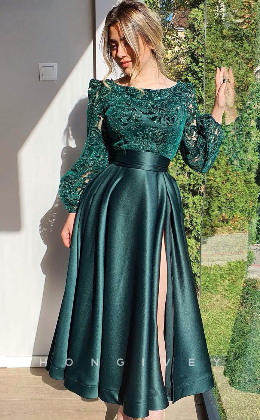 L1214 - Lace Embroidered Cutout With Slit Prom Formal Evening Party Dress - Fashionpara