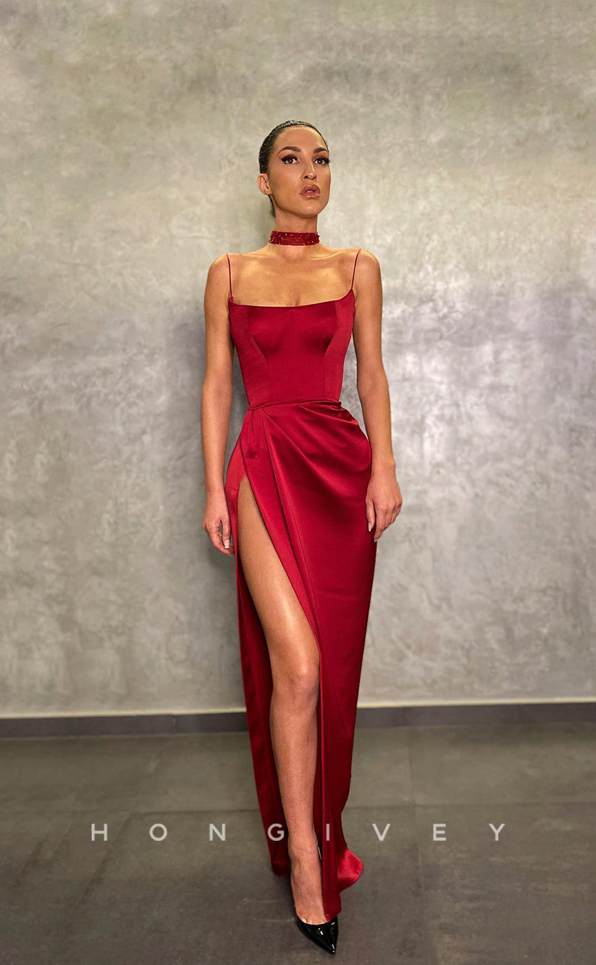 L1223 - Simple Ruched With Train And Slit Formal Evening Prom Party Dress - Fashionpara