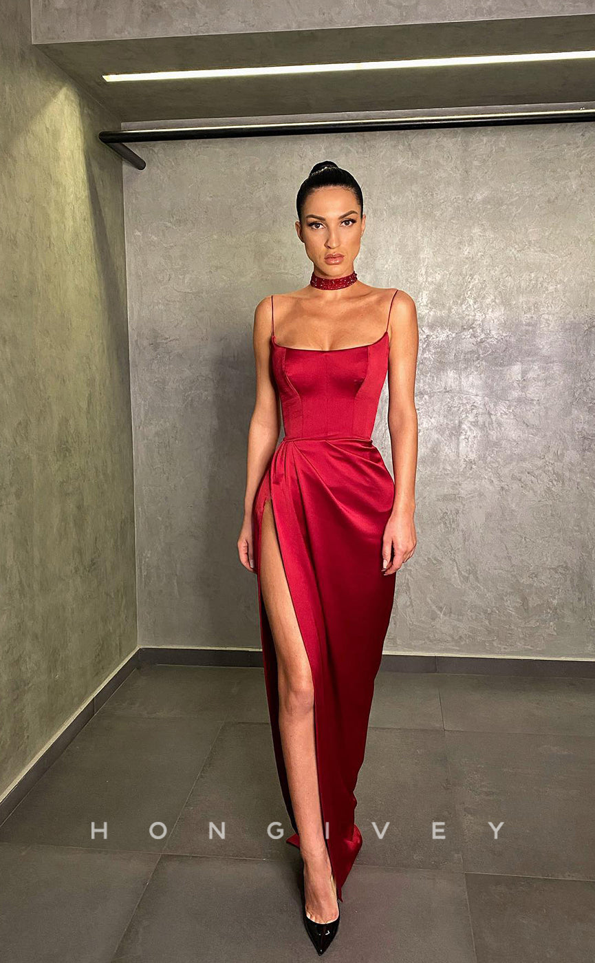 L1223 - Simple Ruched With Train And Slit Formal Evening Prom Party Dress - Fashionpara