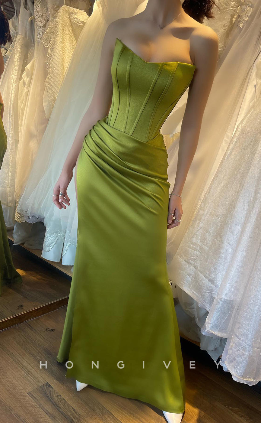 L1249 - Couture Simple Strapless Ruched Party Evening Prom Formal Dress - Fashionpara