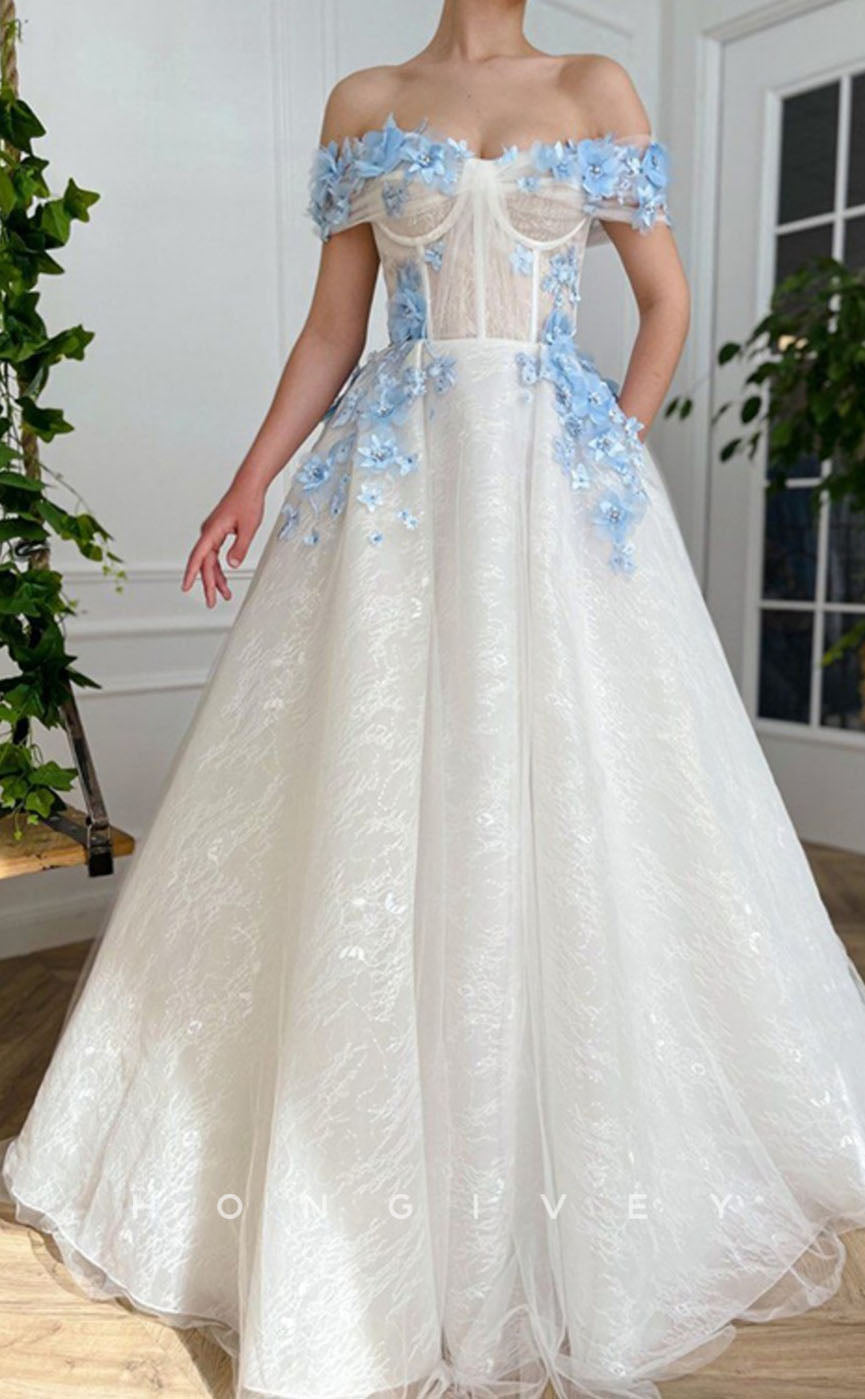 L1272 - Illusion Floral Embossed Lace Tiered With Train Formal Party Evening Prom Dress - Fashionpara
