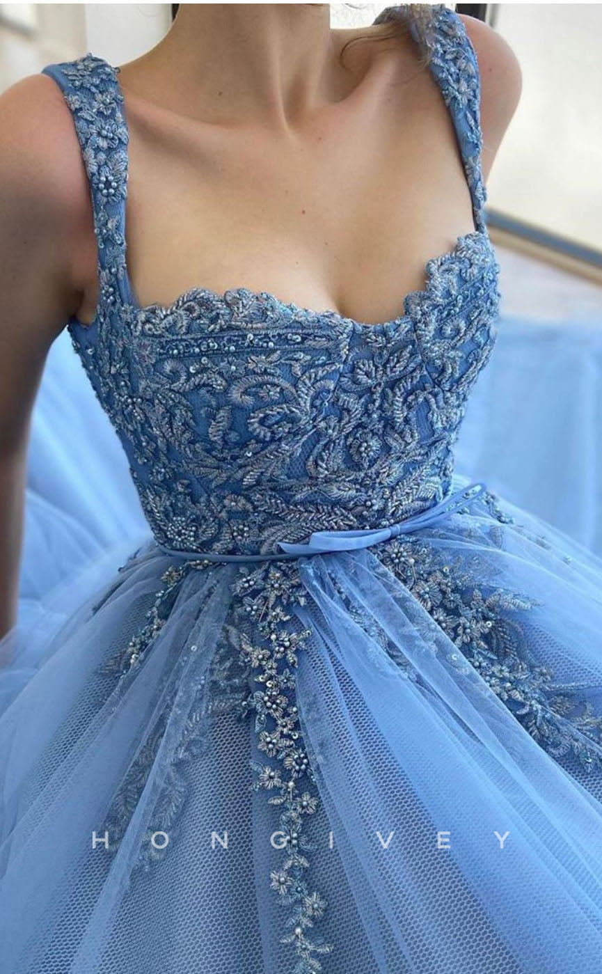 L1276 - Floral Embroidered Beaded With Train Evening Prom Formal Party Dress - Fashionpara