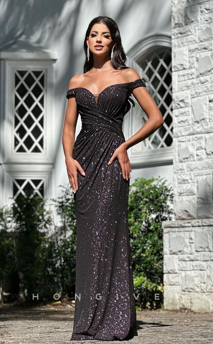 L1279 - Sparkly Plunging Illusion Ruched With Train Party Evening Prom Formal Dress - Fashionpara