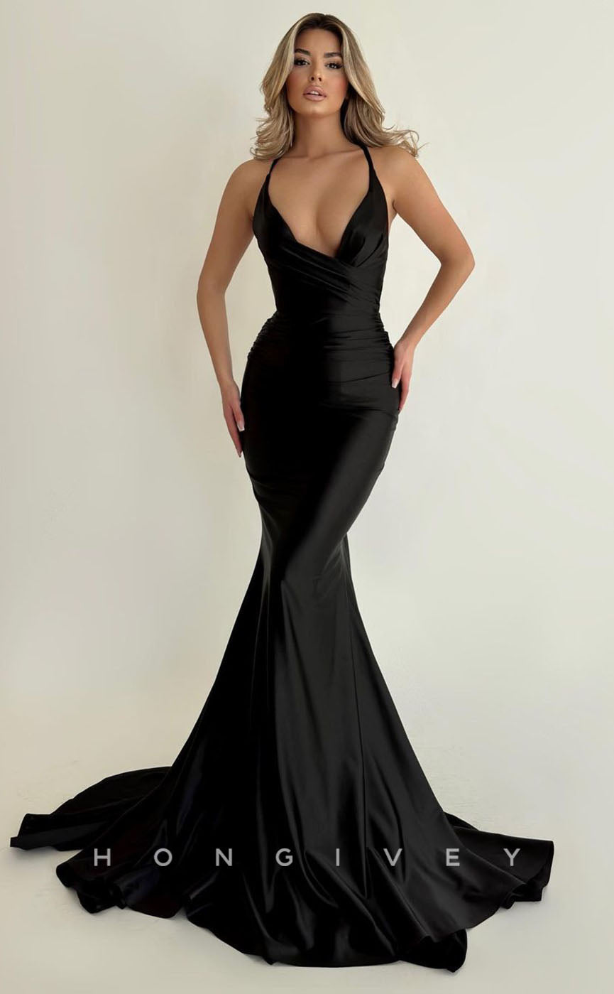 L1294 - Simple Sexy Ruched Mermaid With Train Prom Evening Formal Party Dress - Fashionpara