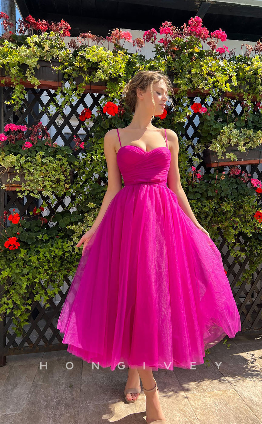 L1299 -  Sweet Ruched Tiered Strappy With Bow Detail Prom Formal Party Evening Dress - Fashionpara