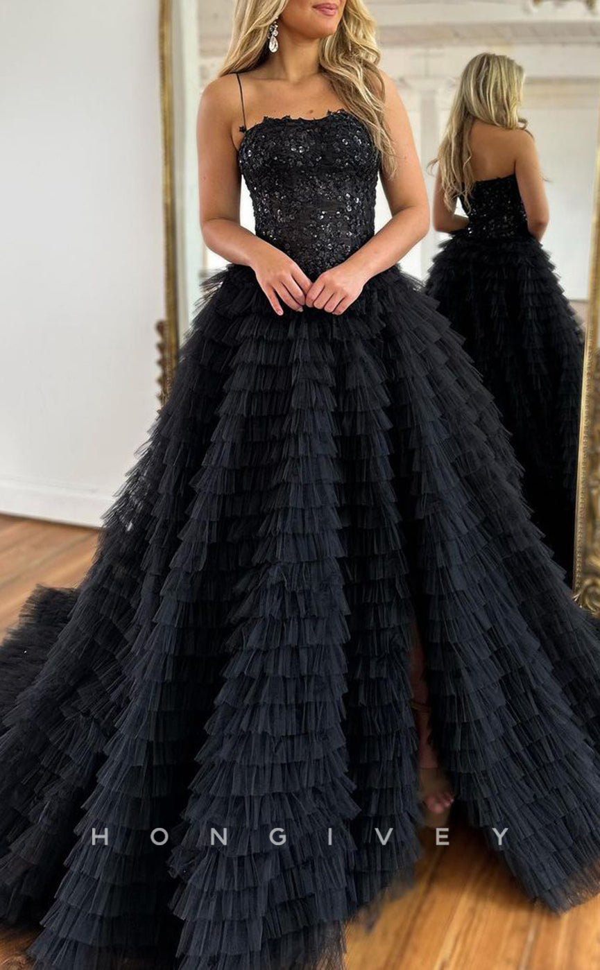 L1300 - Classic Sweetheart Spaghetti Straps Appliques Formal Party Prom Evening Dress - Fashionpara
