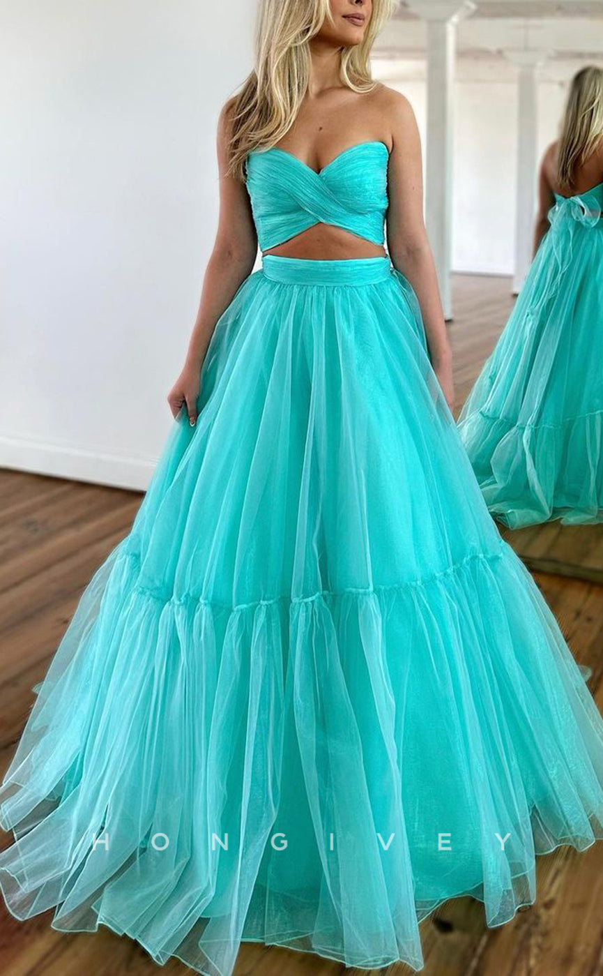 L1302 - Strapless Sweetheart Cross Straps Long Prom Formal Party Evening Dress - Fashionpara