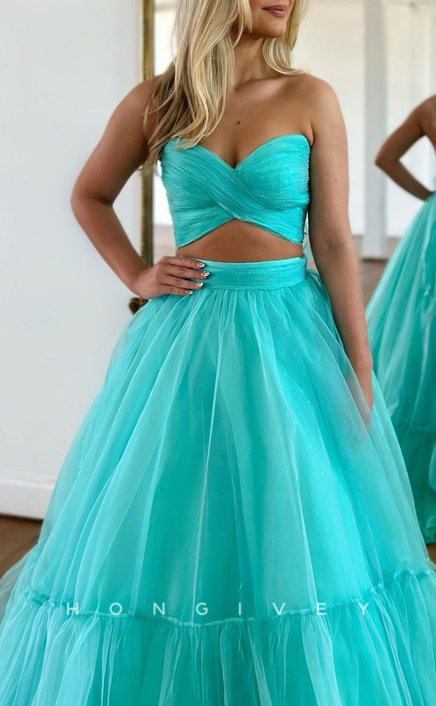 L1302 - Strapless Sweetheart Cross Straps Long Prom Formal Party Evening Dress - Fashionpara