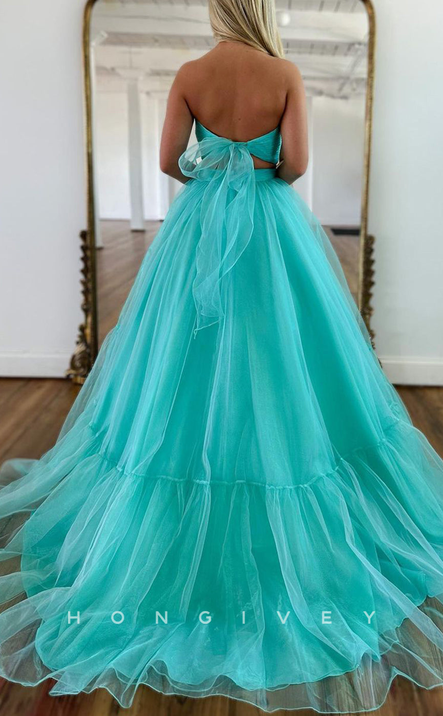 L1302 - Strapless Sweetheart Cross Straps Long Prom Formal Party Evening Dress - Fashionpara