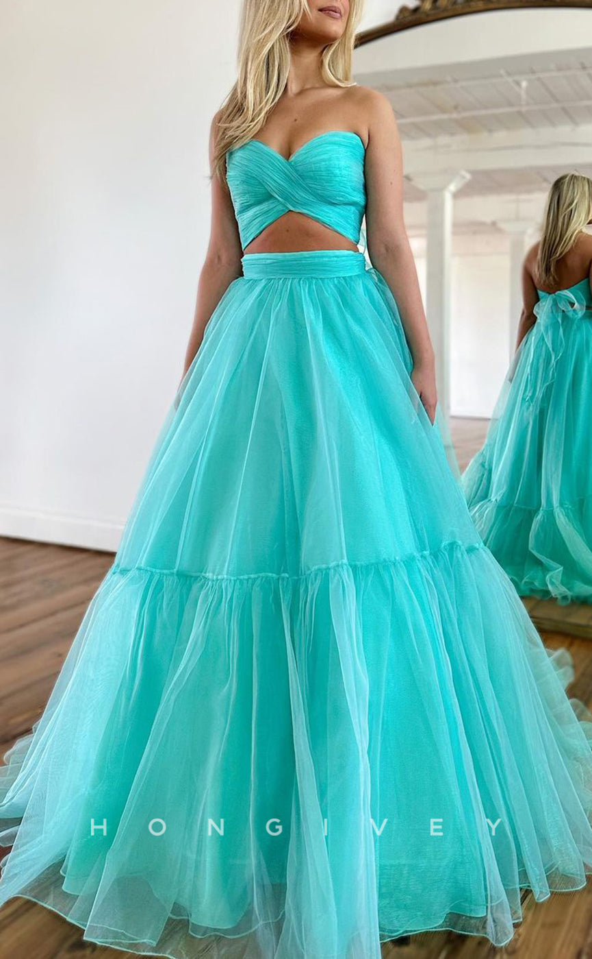 L1302 - Strapless Sweetheart Cross Straps Long Prom Formal Party Evening Dress - Fashionpara