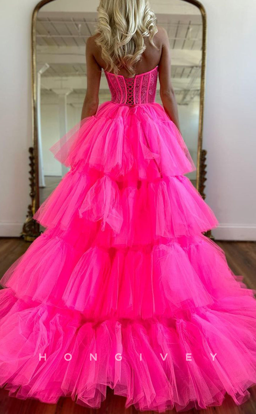 L1306 - Sweet Strapless Sweetheart Illusion Cutout High Low Prom Formal Party Evening Dress - Fashionpara