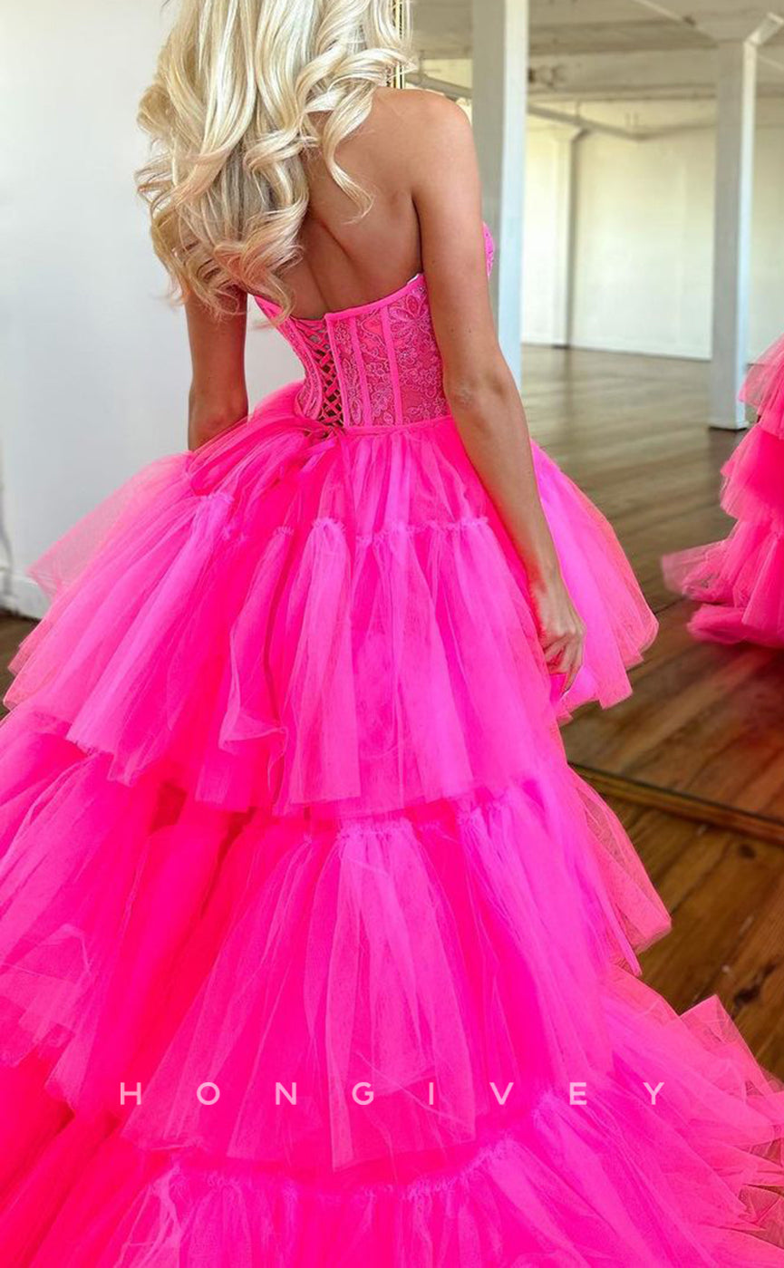 L1306 - Sweet Strapless Sweetheart Illusion Cutout High Low Prom Formal Party Evening Dress - Fashionpara