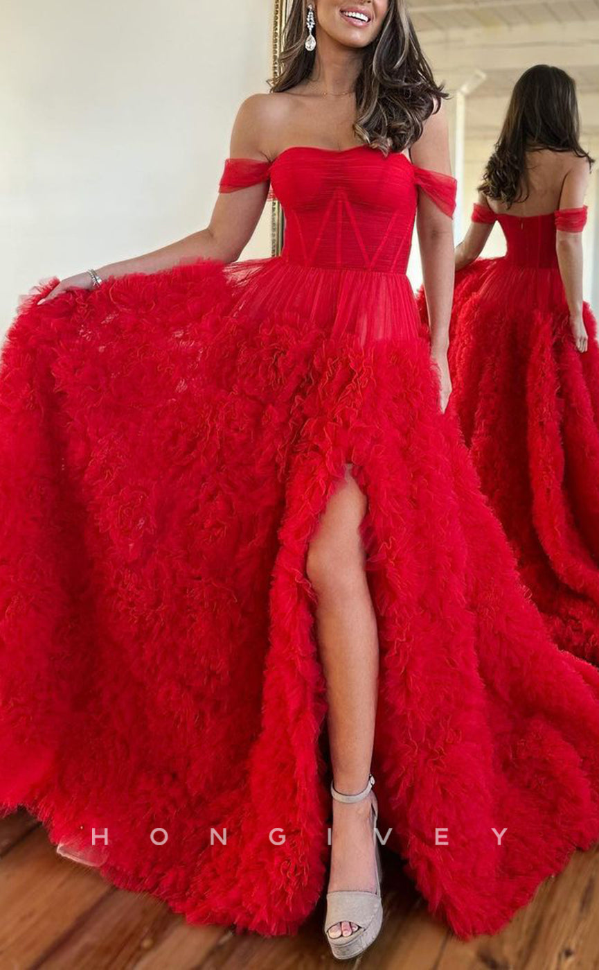 L1307 - Sexy Empire Off-Shoulder With Side Slit Sweep TrainProm Formal Party Evening Dress - Fashionpara