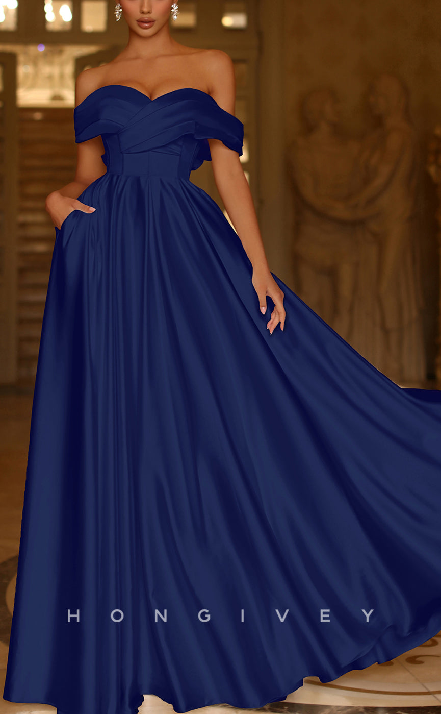 L1313 - Off-Shoulder Satin Bowknot Backless Floor-Length Evening Prom Dress - Fashionpara