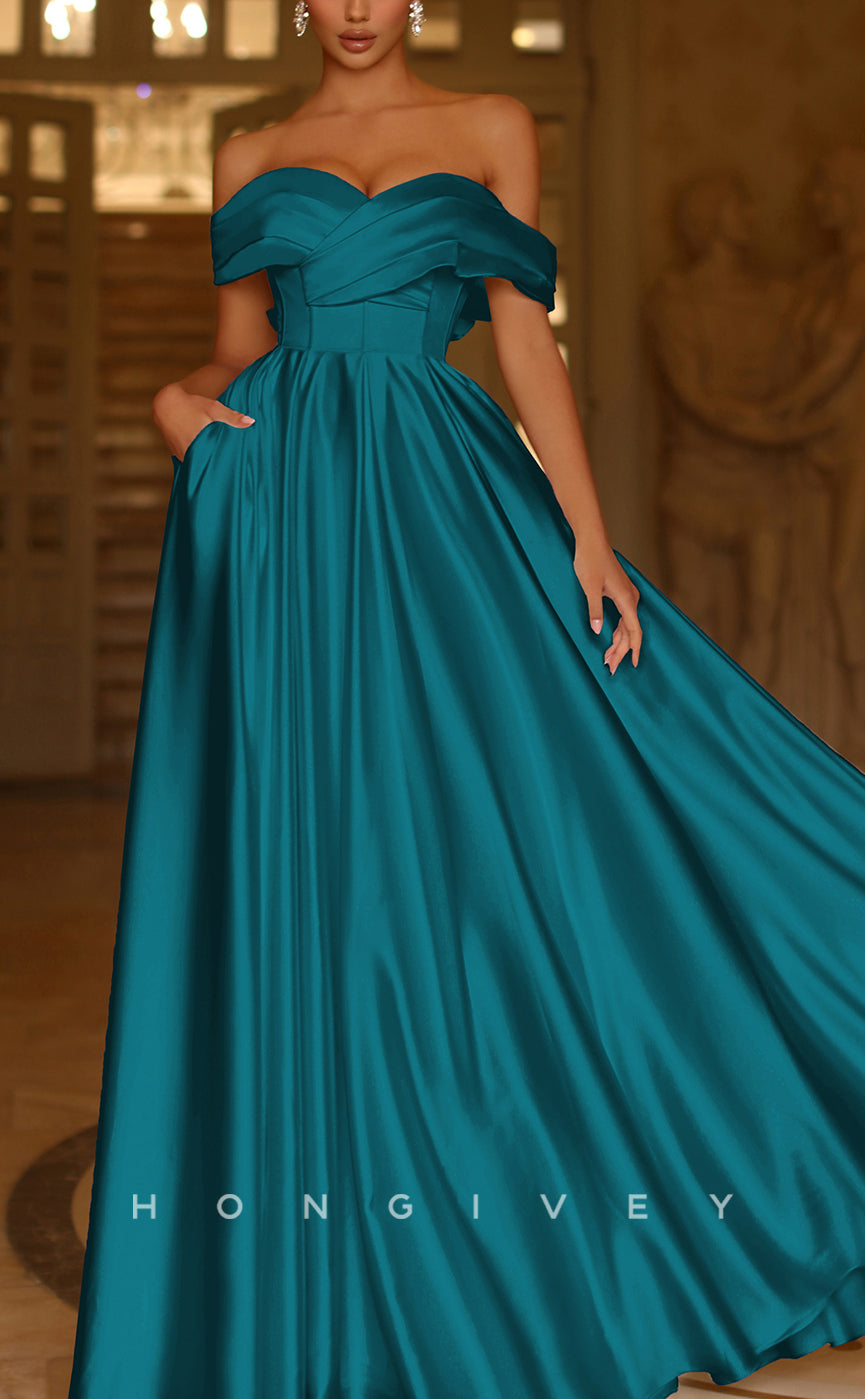 L1313 - Off-Shoulder Satin Bowknot Backless Floor-Length Evening Prom Dress - Fashionpara