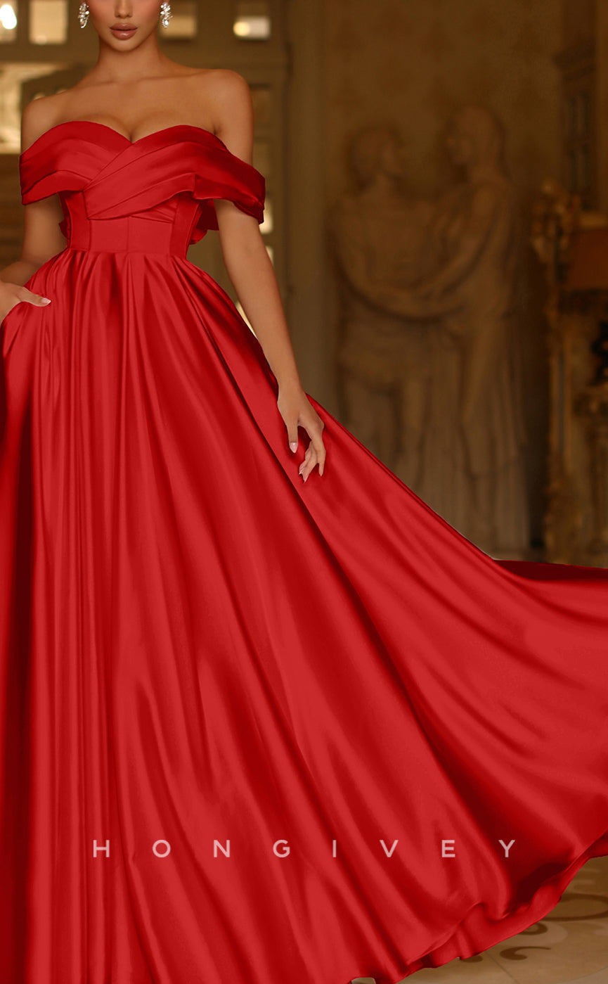 L1313 - Off-Shoulder Satin Bowknot Backless Floor-Length Evening Prom Dress - Fashionpara