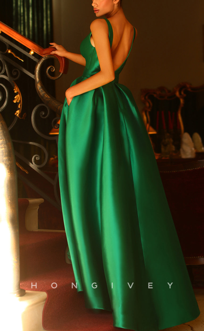 L1318 - Elegant & Luxurious Empire V-Neck Open Back With Side Slit Evening Prom Dress - Fashionpara