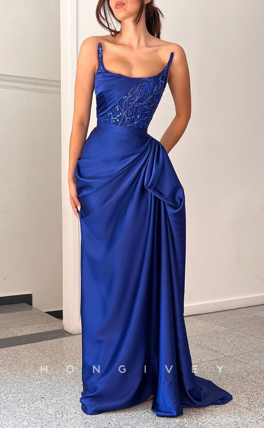 L1396 - Sexy Satin Square Strapless Ruched Empire Floor-Length Party Prom Evening Dress - Fashionpara