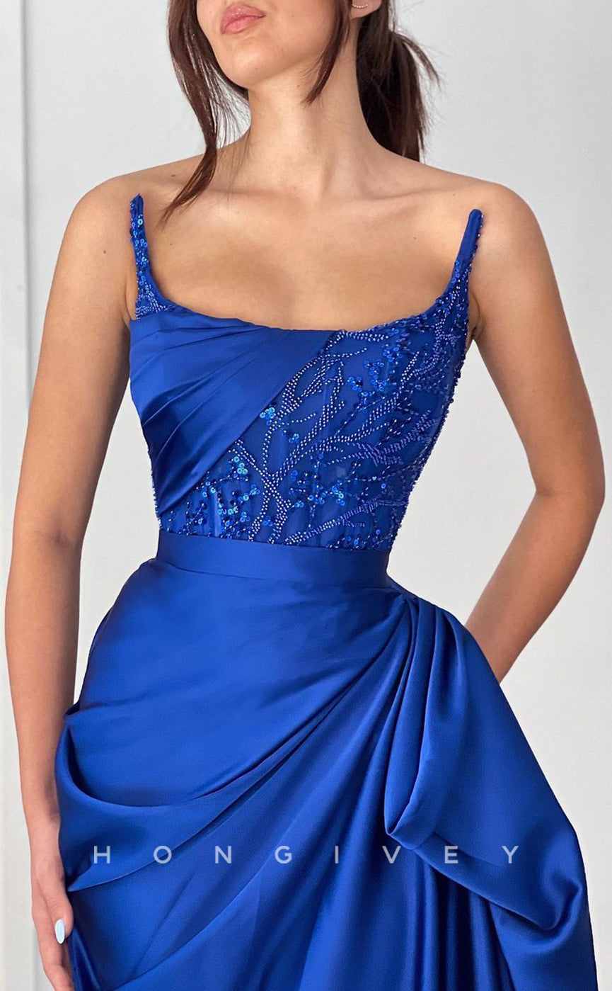 L1396 - Sexy Satin Square Strapless Ruched Empire Floor-Length Party Prom Evening Dress - Fashionpara