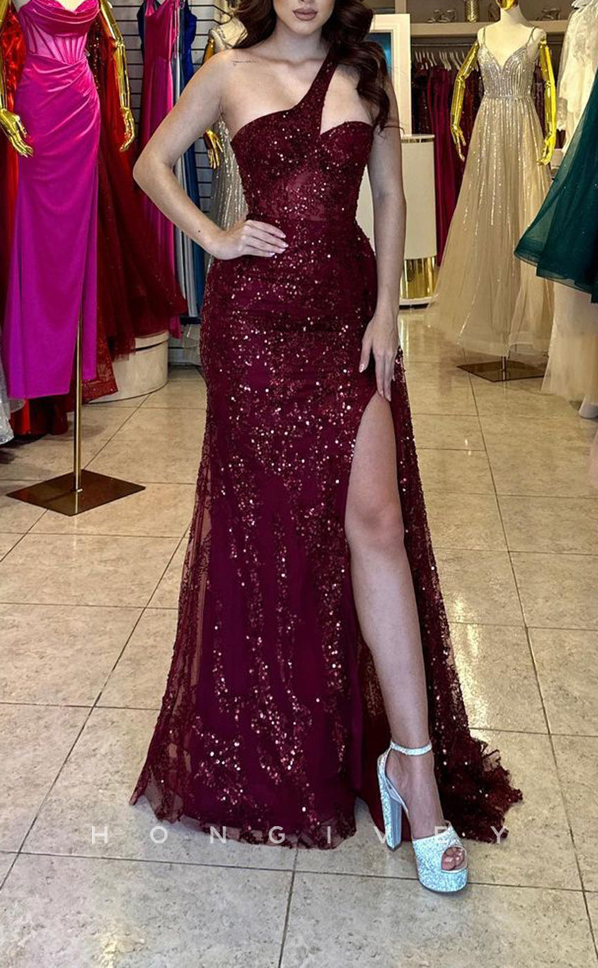 L1634 - Sexy Fitted Glitter Off-Shoulder Fully Sequined Empire With Side Slit Party Prom Evening Dress - Fashionpara