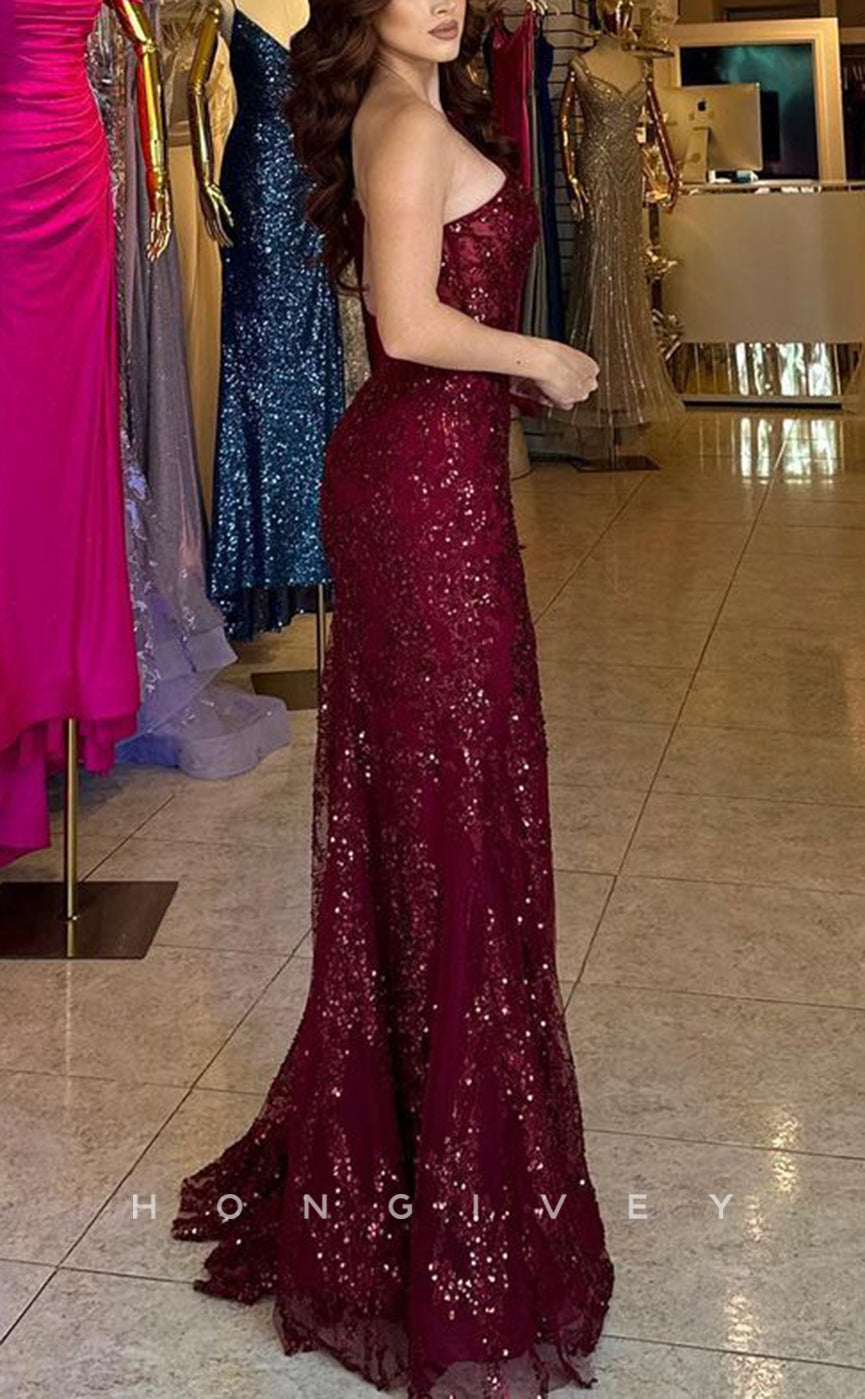 L1634 - Sexy Fitted Glitter Off-Shoulder Fully Sequined Empire With Side Slit Party Prom Evening Dress - Fashionpara