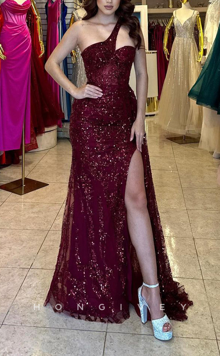 L1634 - Sexy Fitted Glitter Off-Shoulder Fully Sequined Empire With Side Slit Party Prom Evening Dress - Fashionpara