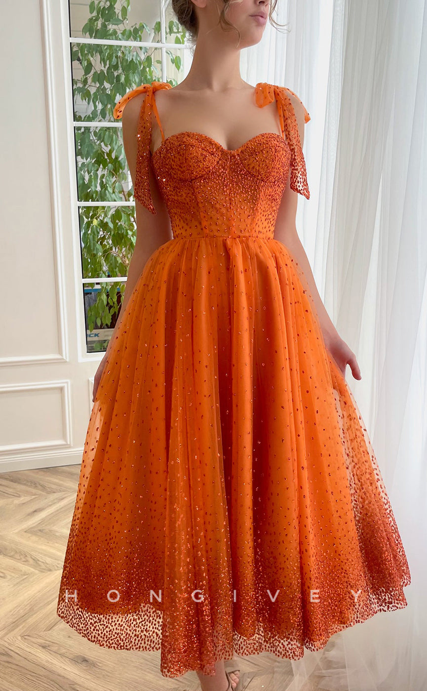 L1703 - Sexy Glitter Tulle A-Line Sweetheart Bowknot Straps Empire Party Prom Evening Dress - Fashionpara