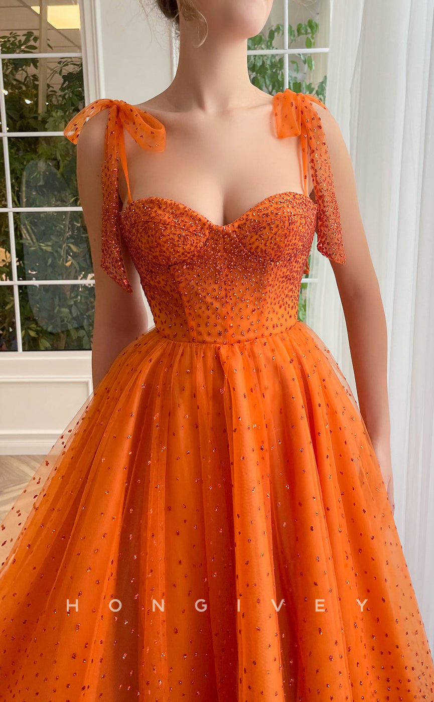 L1703 - Sexy Glitter Tulle A-Line Sweetheart Bowknot Straps Empire Party Prom Evening Dress - Fashionpara