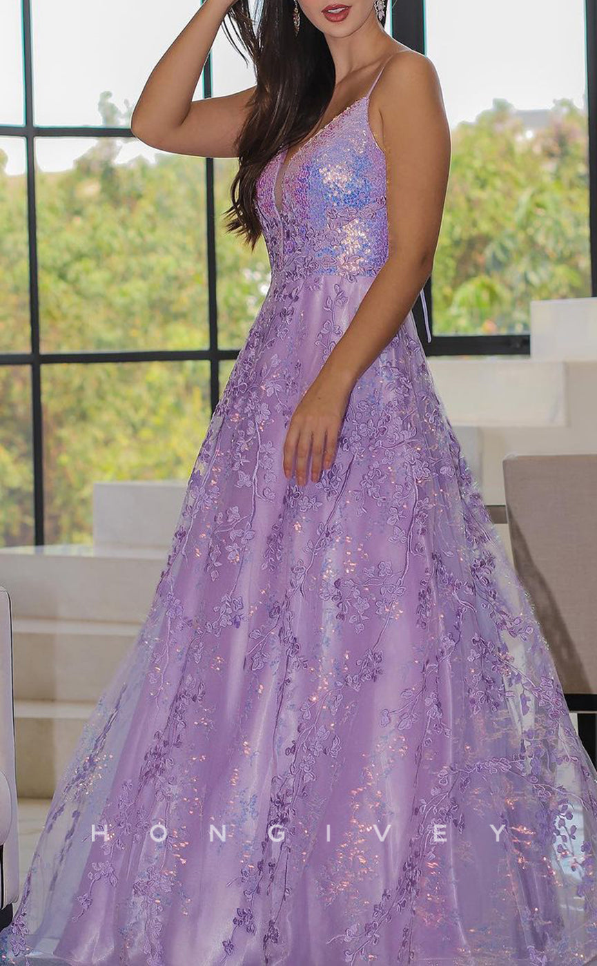 L1763 - Sexy Satin Glitter A-Line V-Neck Spaghetti Straps Empire Sequined Appliques Party Prom Evening Dress - Fashionpara