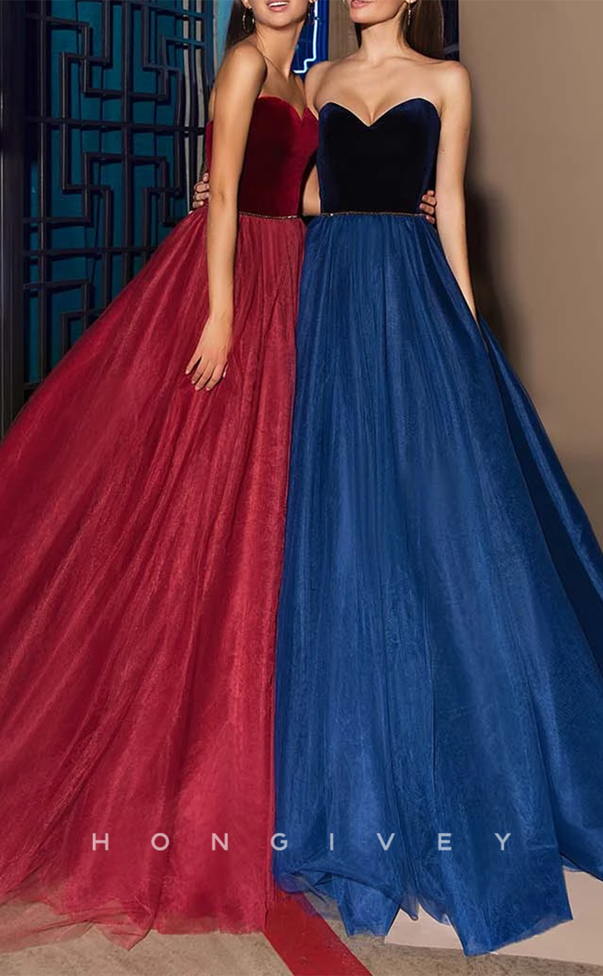 L1933 - Sexy Tulle A-Line Sweetheart Strapless Empire Beaded With Train Party Prom Evening Dress - Fashionpara