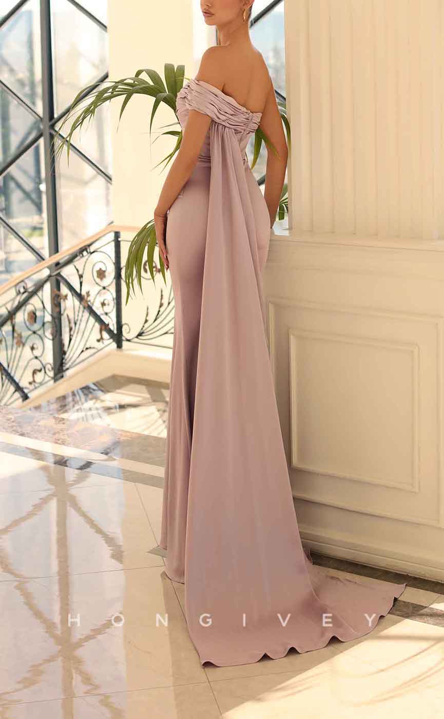 L1939 - Sexy Satin Trumpt One Shoulder Empire Ruched With Train Party Prom Evening Dress - Fashionpara