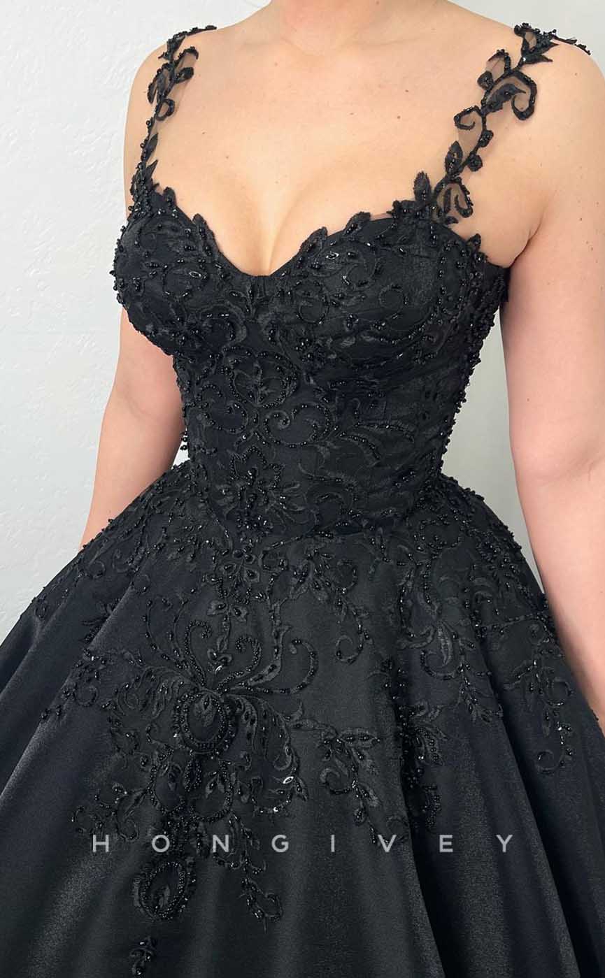 L2002 - Sexy Satin A-Line Sweetheart Straps Empire Illusion Beaded Appliques Party Prom Evening Dress - Fashionpara