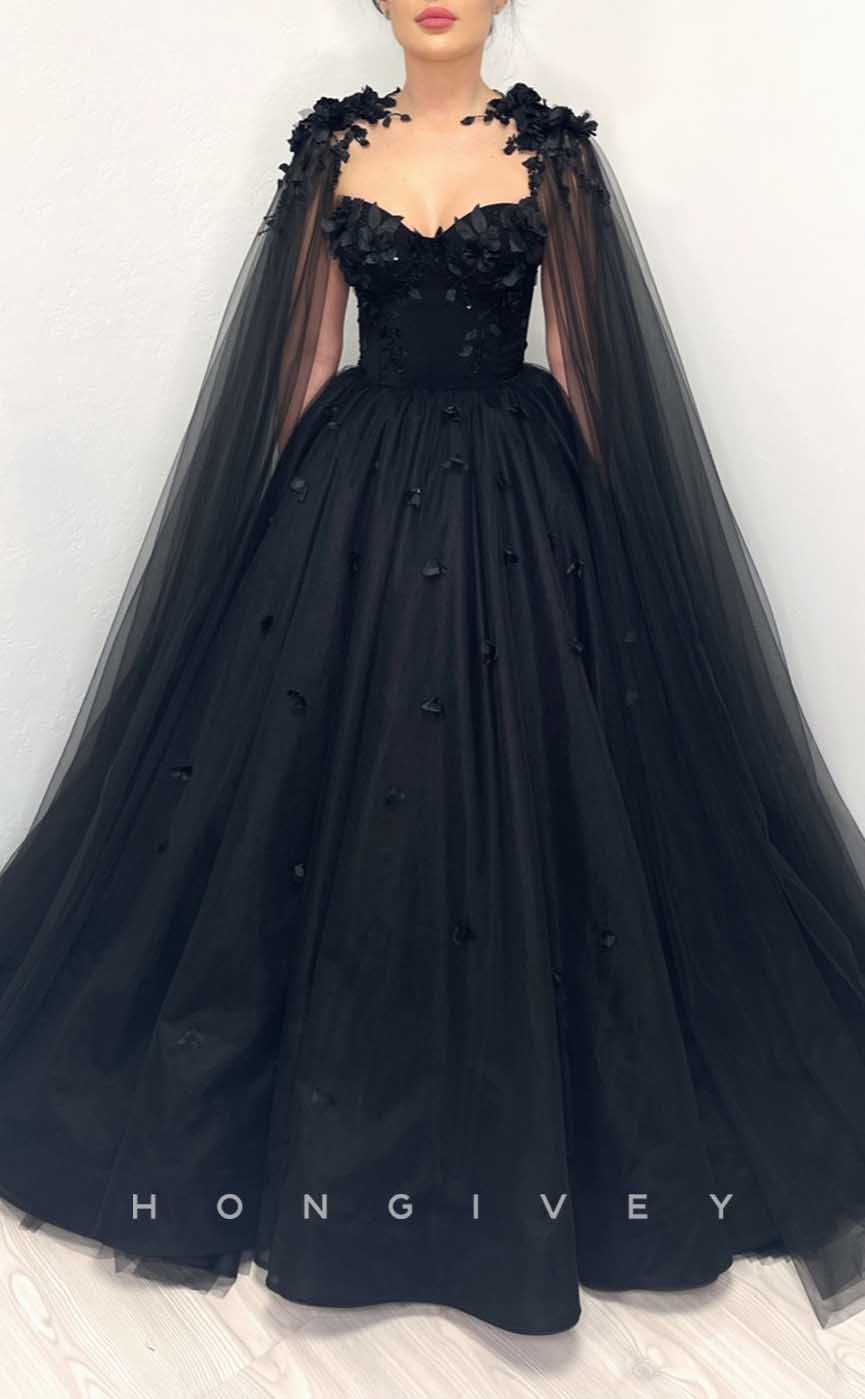 L2005 - Sexy A-Line Satin Sweetheart Empire Appliques Floral With Train Party Prom Evening Dress - Fashionpara