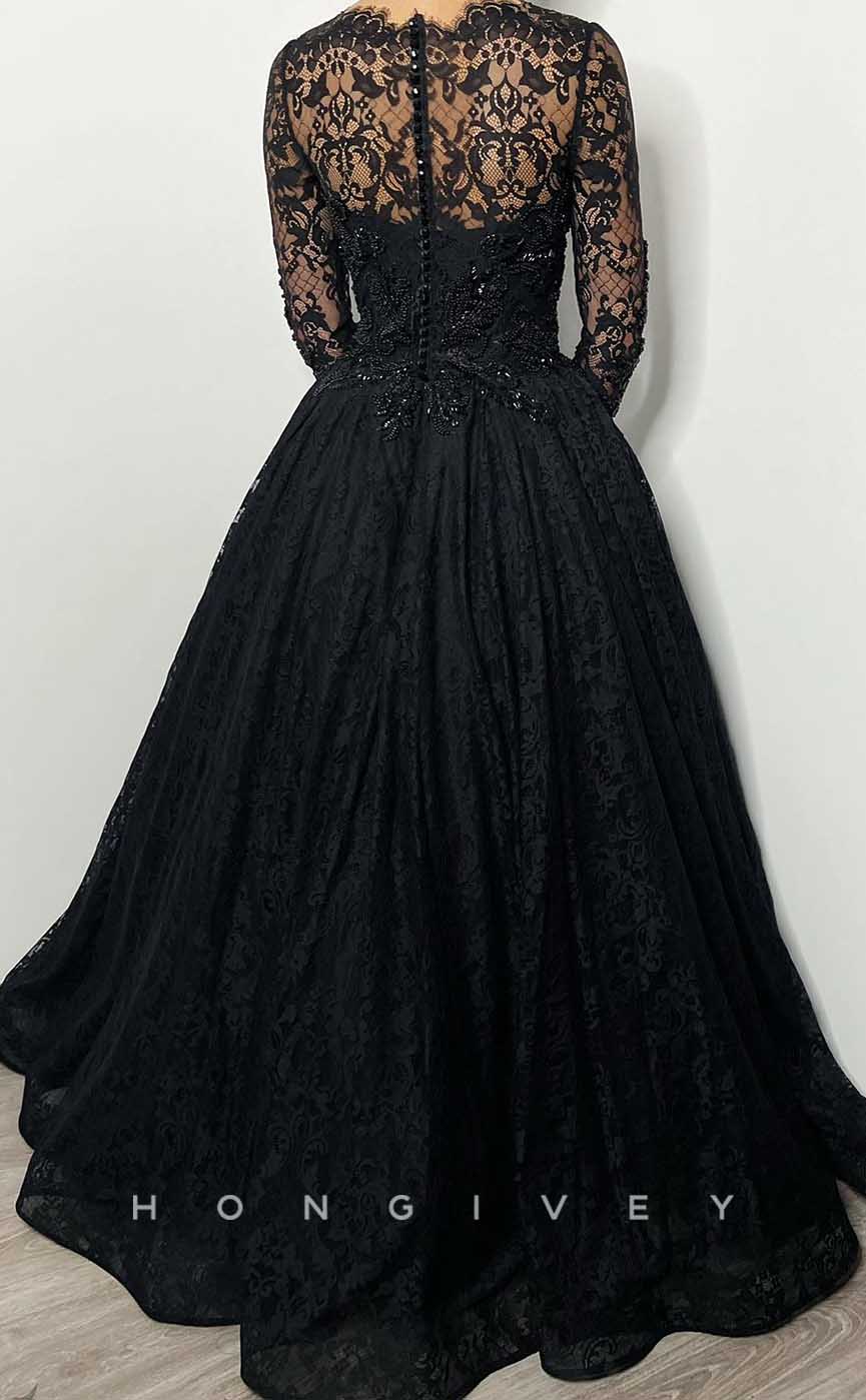 L2013 - Sexy Satin A-Line Asymmetrical Lace Long Sleeve Empire Beaded Appliques Party Prom Evening Dress - Fashionpara