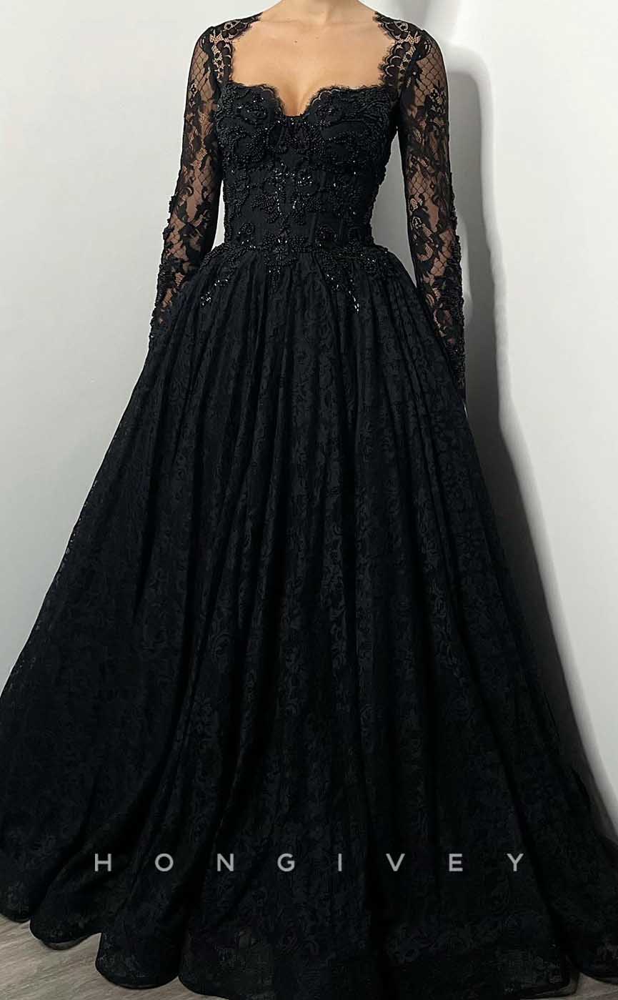 L2013 - Sexy Satin A-Line Asymmetrical Lace Long Sleeve Empire Beaded Appliques Party Prom Evening Dress - Fashionpara