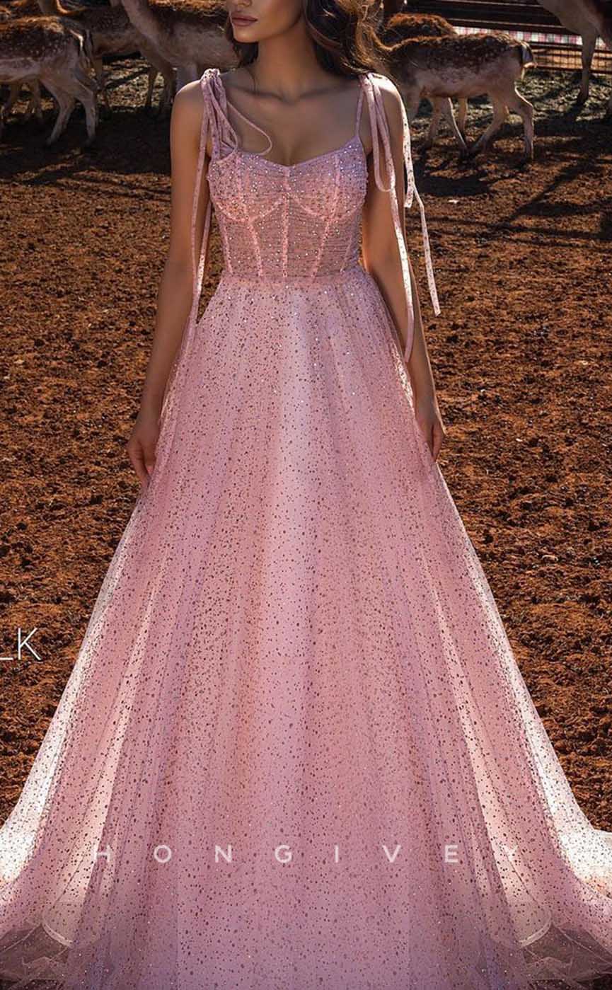 L2026 - Sexy Tulle A-Line Sweetheart Spaghetti Straps Illusion Empire Sequined Party Prom Evening Dress - Fashionpara